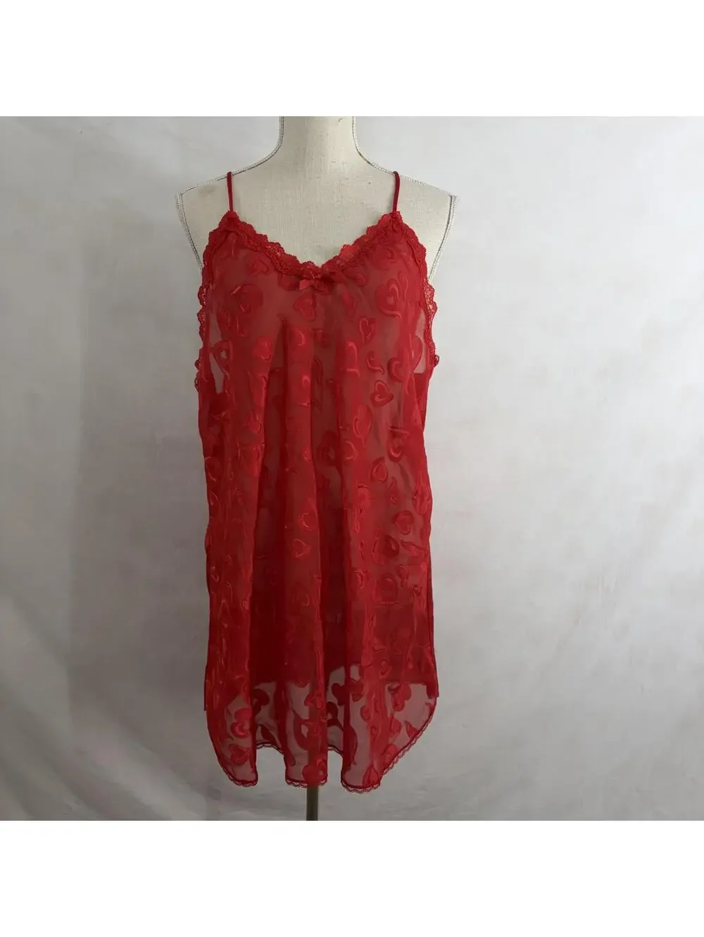 Lace sheer red nylon lingerie sz 1X vintage 90s